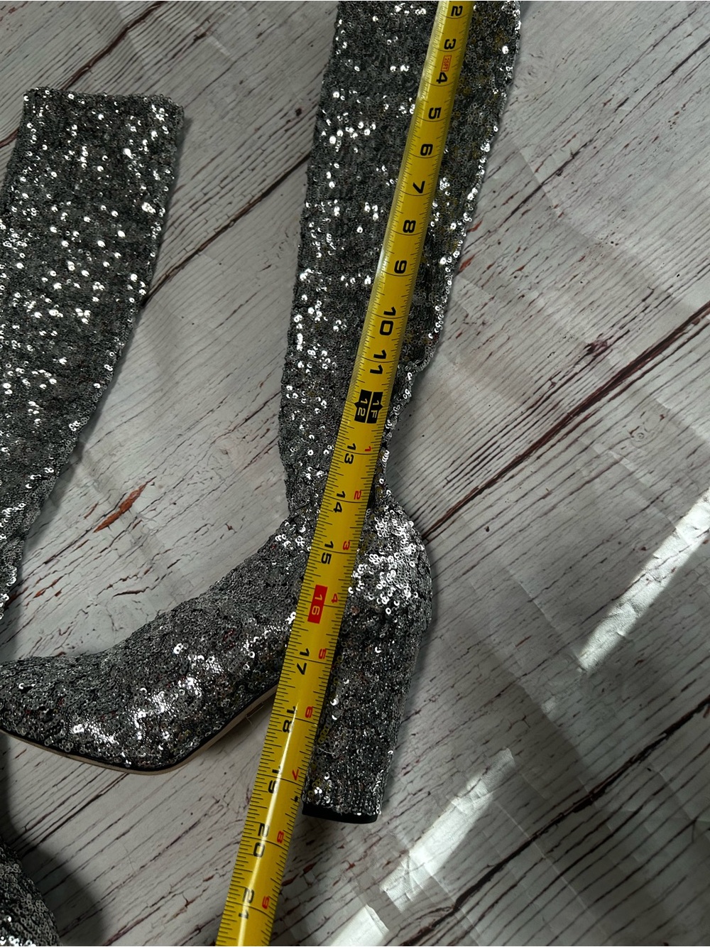 Dolce & Gabbana Silver Sequin Knee-High Block Heel Sock Boots Sz 37 - Picture 13 of 16
